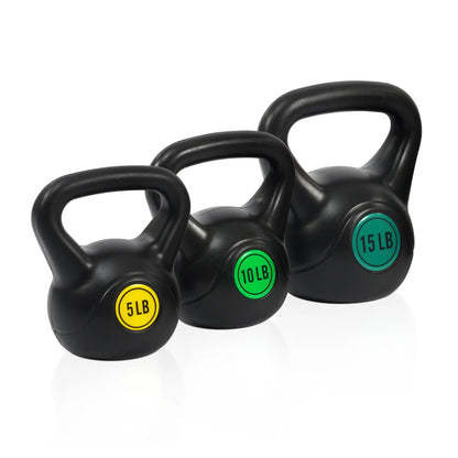 Wide Grip Kettlebell Exercise Fitness Weight Set, 3-Pieces: 10Lb, 15Lb and 20Lb Kettlebells